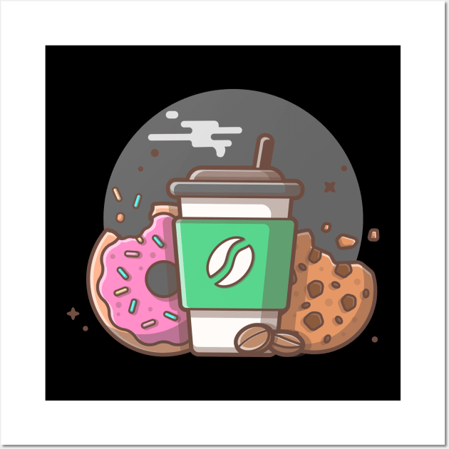 Coffee cup, cookies and doughnut Wall Art by Catalyst Labs